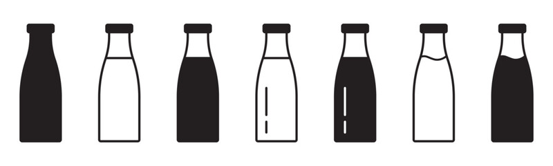 Milk Jar and Bottle Icon Set, Dairy Beverage and Farm Fresh Symbols