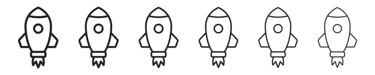 Rocket Line Icons Set, Startup Launch, Growth and Innovation Symbols