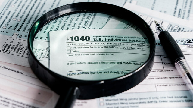 Forms for filing U.S. individual income tax with details laid out for review and organization during tax season