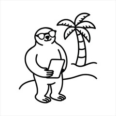 Relaxed Sloth with Tablet Summer Vector