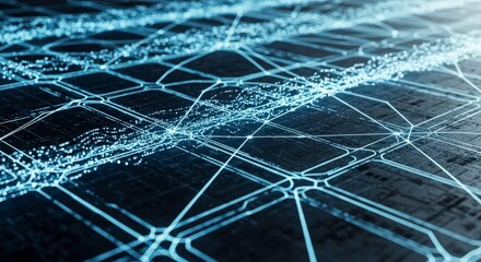 Stunning network visualization with glowing blue lines and nodes on dark background