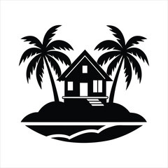 Tropical Island Beach House Silhouette
