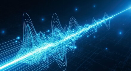 Vibrant blue waveform with glowing lines and dots on dark background