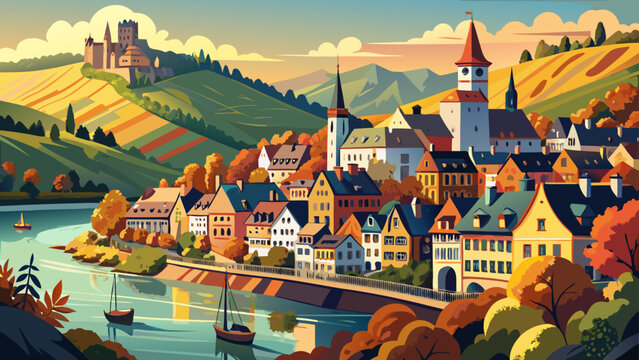 Very beautiful view of Cochem, a historic town on the Moselle River in Germany, surrounded by vineyards, medieval architecture, and romantic river landscapes.