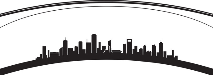 Obraz premium Curved urban skyline silhouette graphic element with sweeping lines backdrop