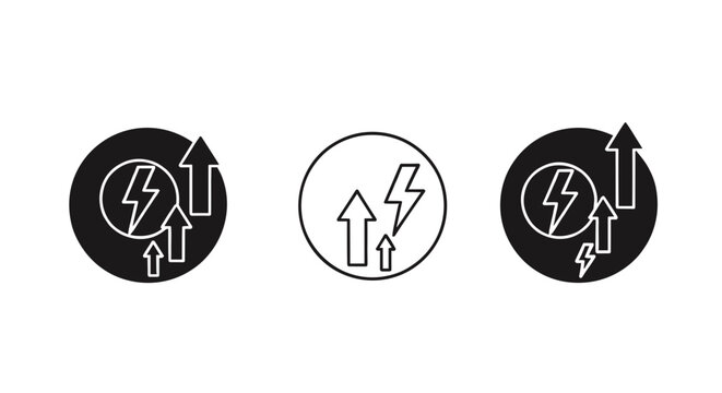 Energy Power Up and Down Icons Set &ndash; Lightning Bolt with Arrows, Line and Solid Vector Illustration
