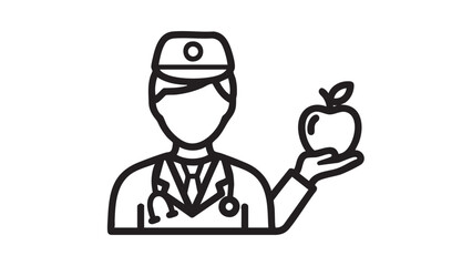 Doctor holding an apple in a simple illustration