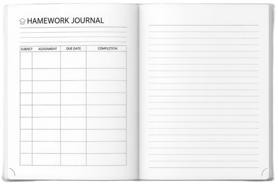 homework journal png student assignment notebook png school planner book png academic writing journal png homework tracker png education organizer png transparent background image - Powered by Adobe
