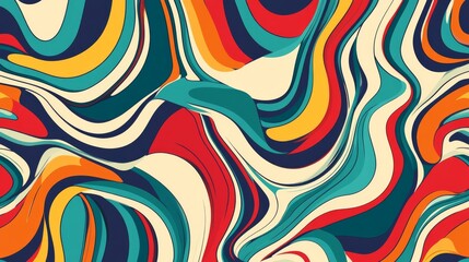 Groovy hippie 70s background with colorful waves and swirl patterns ideal for retro designs and creative projects in a Y2k style