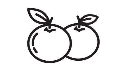 Simple illustration of two peaches with leaves on a white background