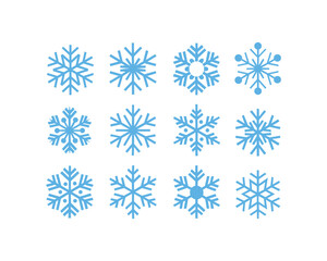 Blue Snowflake Icon Set Minimal Winter Crystal Symbol Collection