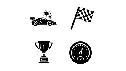 Racing Sport Icons Set Race Car Checkered Flag Trophy Speedometer - Victory  Speed Symbols. © nizar