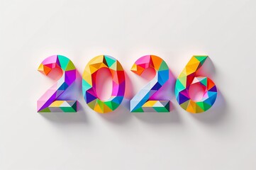 Vibrant 2026 numbers in colorful mosaic style on white background