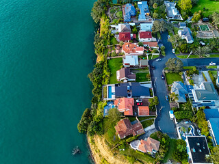 Aerial View of Auckland Coastal Harbor, New Zealand