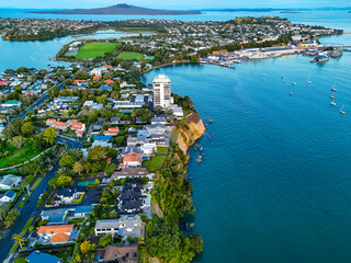 Aerial View of Auckland Coastal Harbor, New Zealand