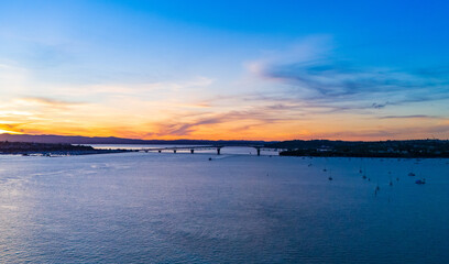 Auckland Harbour Bridge at Sunset Over Waitematā Harbour, New Zealand