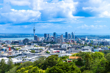 Auckland City Skyline Viewed from Mount Eden on a Sunny Day