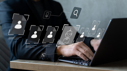 manager reviews resumes of workers and AI for hiring, reviews user profiles and questionnaires, integrates artificial intelligence into work processes, digital transformation strategy