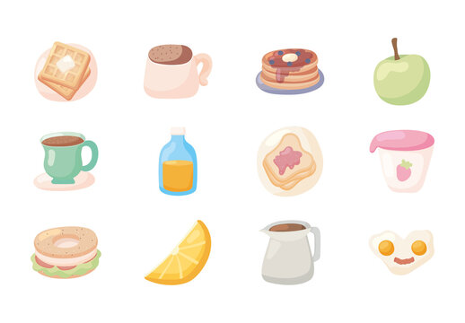 Colorful Breakfast Food Morning Snack Meal Illustrations Set