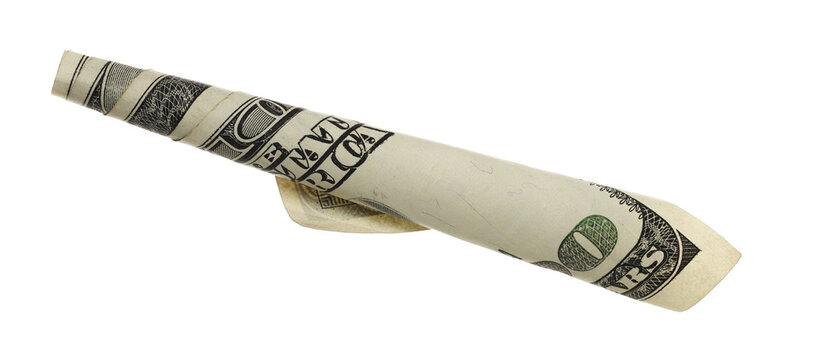 US dollar banknote rolled, paper banknote isolated on white background, clipping path