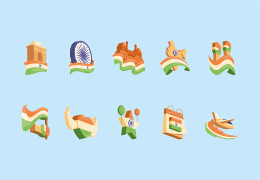 Orange And Green India Independence Flag Landmark Celebration Illustration Template