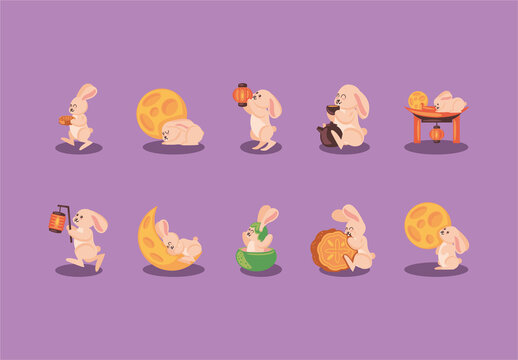 Colorful Mid Autumn Illustration Set