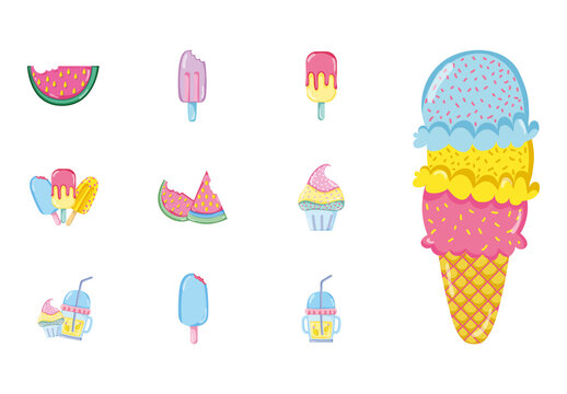 Colorful Ice Cream Icons Set