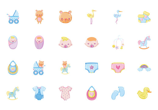 Colorful Baby Shower Icons Set