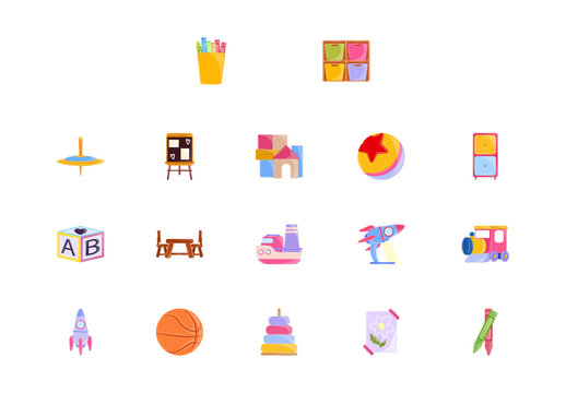 Colorful Toys Playrooms Illustrations Set