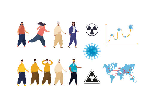 Colorful Pandemic Virus Mask Alert Disease Spread Illustrations Set