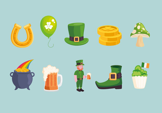 Colorful Saint Patrick Day Celebration Illustrations Set