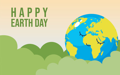 Global Protection: Hands Safeguarding Our Planet Earth. Earth Day.Banner Earth Day with a planet Earth in the blue clouds.