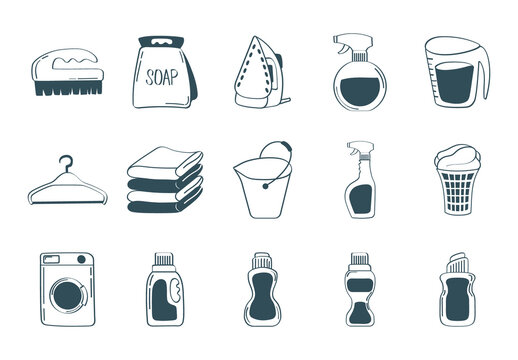 Green Soap Washing Cleaning Laundry Icons Set