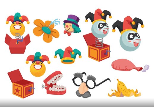 Multicolor Fools Day Celebration Illustration Set