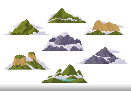Multicolor Mountain Clouds Illustration Design Set