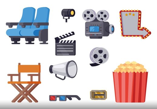 Multicolor Cinema Movie Film Illustration Set