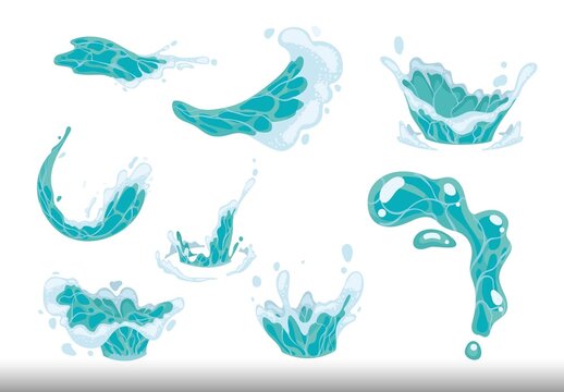 Multicolor Water Splash Creative Illustrations Set