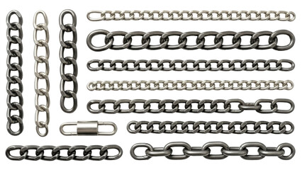 Fototapeta premium Close-up shot of various metal chains, showcasing different link styles and designs.