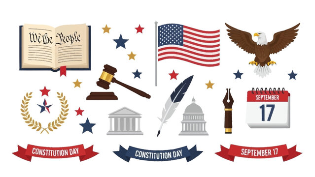 Constitution Day celebration with American flag eagle book and symbols