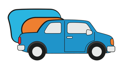 Fototapeta premium Blue and orange vintage car with a tent on the back