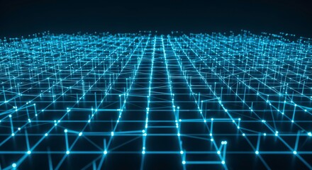 Futuristic network visualization with glowing blue connections and nodes