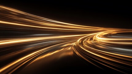 Illuminated streaks curve across a black expanse, creating a sense of movement and energy