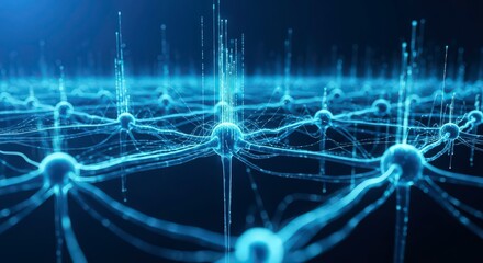 Glowing blue neural network connections in dark background