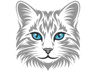 Obraz premium A minimalist vector illustration of a cat's face with blue eyes and gray fur
