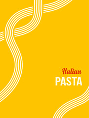 Abstract spaghetti waves create minimal geometric design with yellow curves and white circles for culinary banners, restaurant posters, and modern kitchen backgrounds. Vector illustration