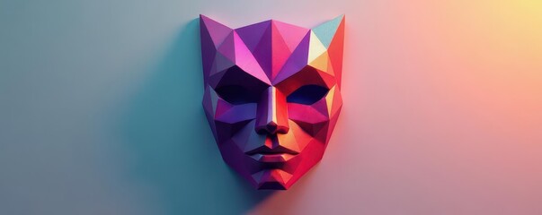 Geometric Hanya mask, sharp angles, strong shadows, minimalist style, minimalist tattoo, japanese tattoo, angular