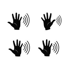 Obraz premium Black silhouettes of hands with sound waves emanating from them