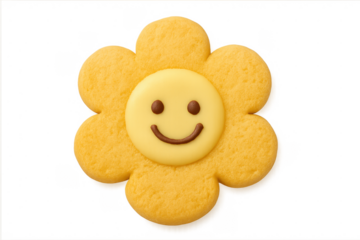 Flower cookie with yellow smiley face frosting