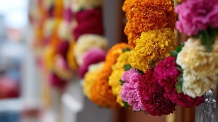 Colorful floral garlands decorating for celebration tradition