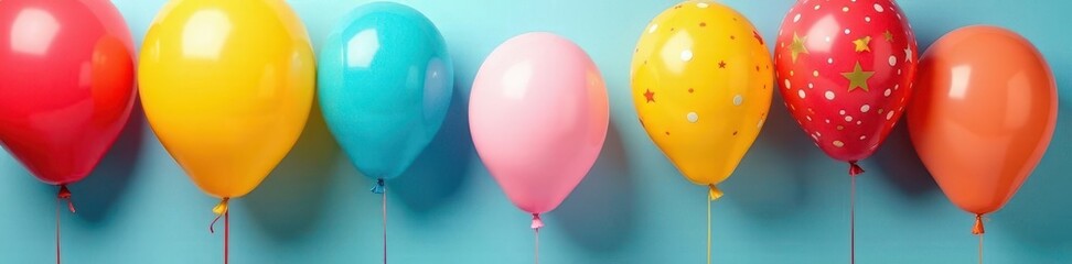 Group of inflated balloons, vibrant birthday theme, festive, element, happy